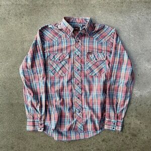 Vintage Wrangler Pearl Snap Western Size Medium Plaid Button Up Shirt
